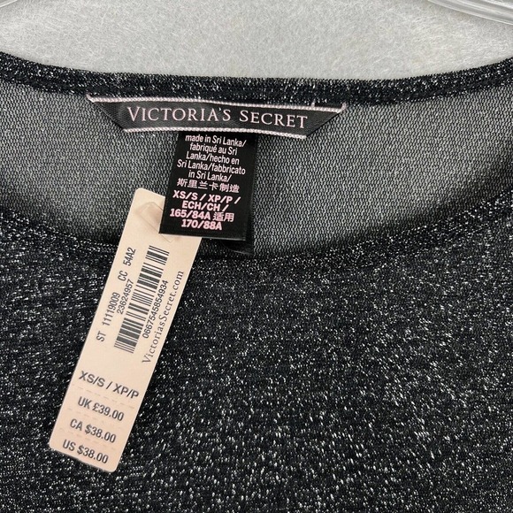 NWT Victoria's Secret Top XS Black Shimmery Sheer Long Sleeve Y2K Shirt - Picture 6 of 11